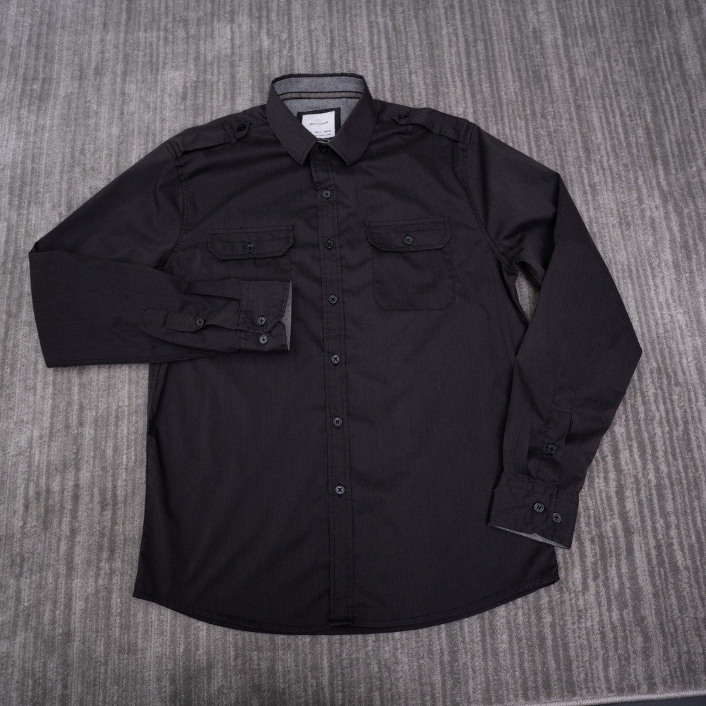 Craft + Flow Button Up Shirt Mens Small Black Excellent Utility Epaulets